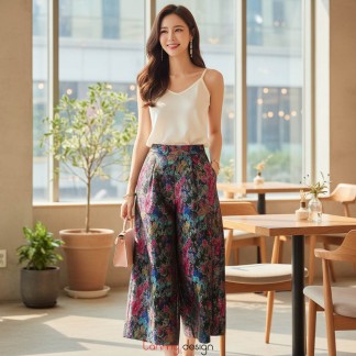 Quần kiểu gấu xẻ gấm xanh tím